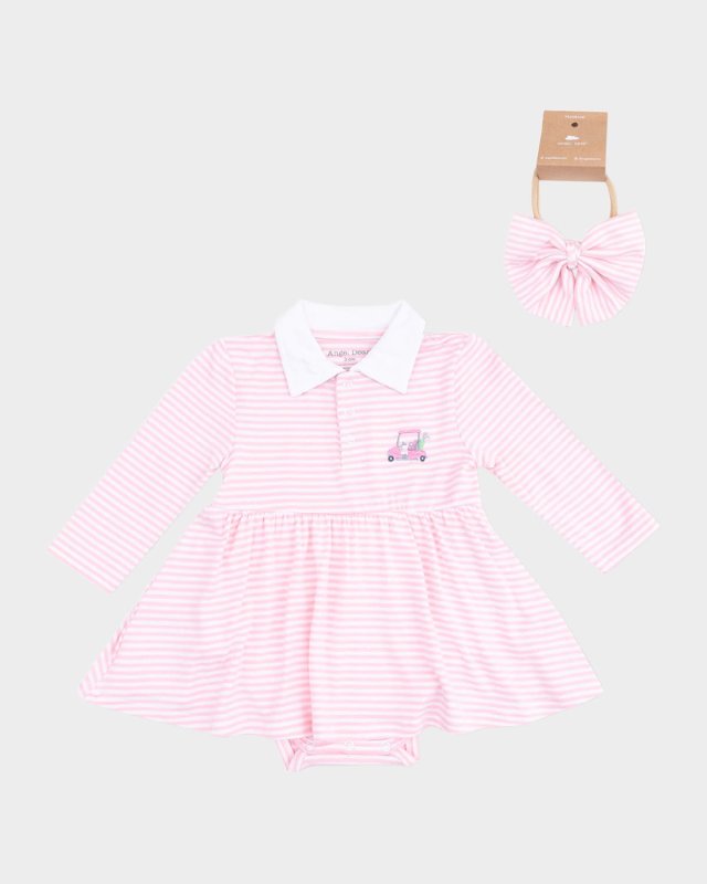 Girl's Golf Cart Polo Bodysuit Dress & Headband Set, Size 0
